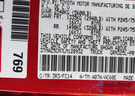 2020 Toyota Tacoma Sr5 V6 from USA, damaged, VIN 3TMAZ5CN7LM128932